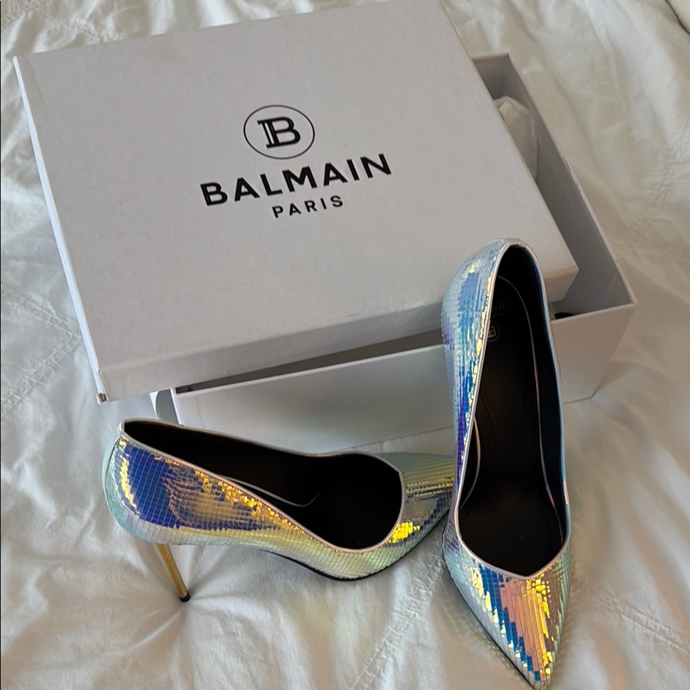 Balmain Ruby iridescent leather pumps sz 38
